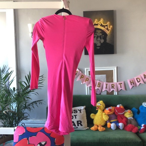 Nookie envy mini dress neon pink sleek long sleeve shoulder pads size S NWT - Picture 14 of 14